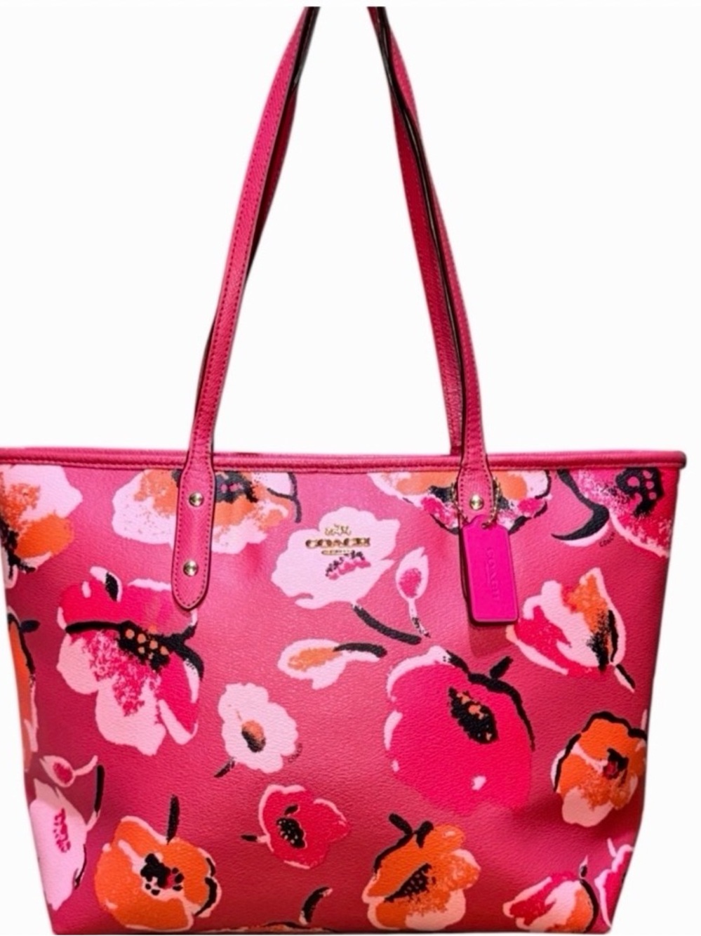 COACH City Grid Hot Pink and orange Floral Print Tote. 🩷🧡